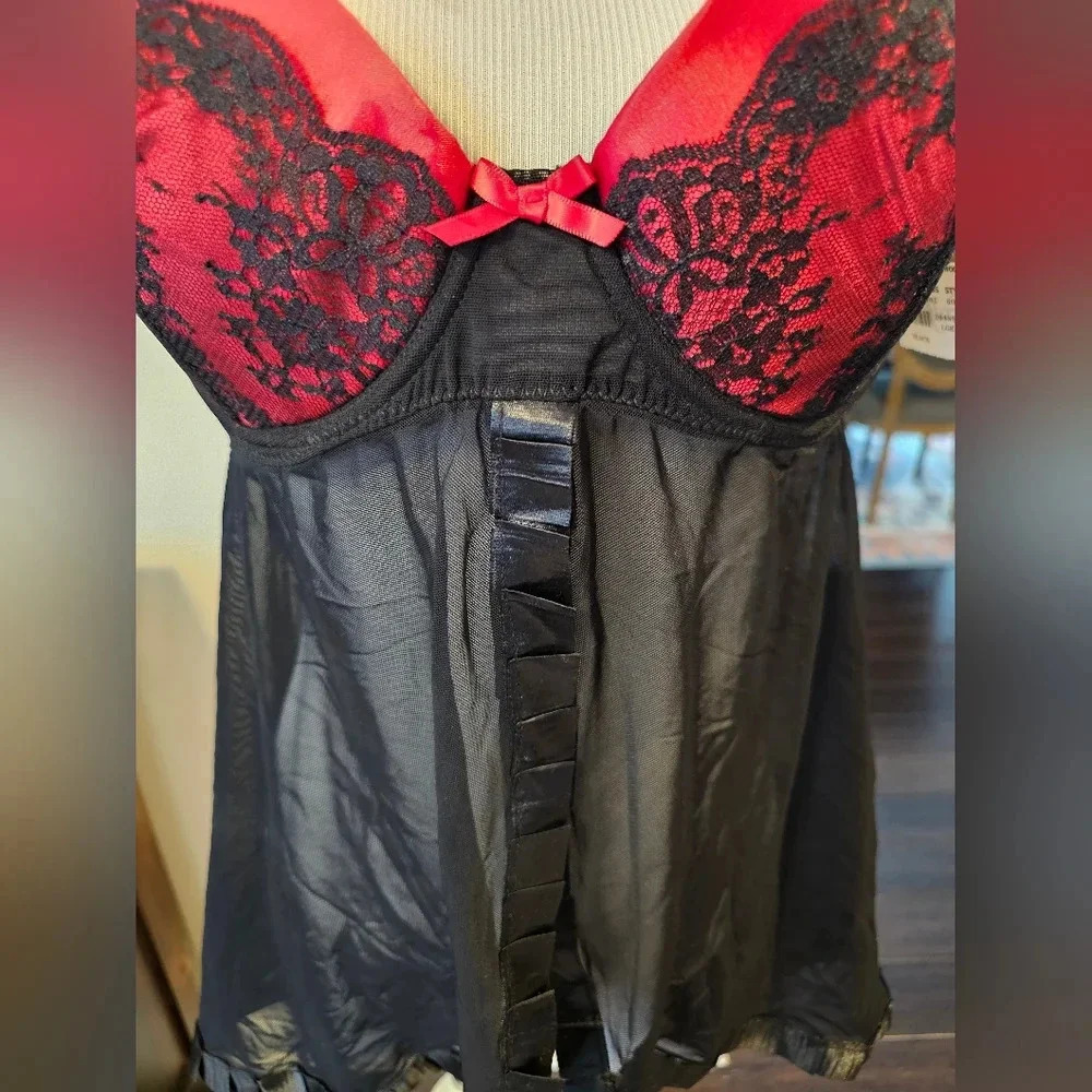 Fredericks of Hollywood Size Large Black Red Sexy Lingerie Top Open Front NewTag - Picture 2 of 9